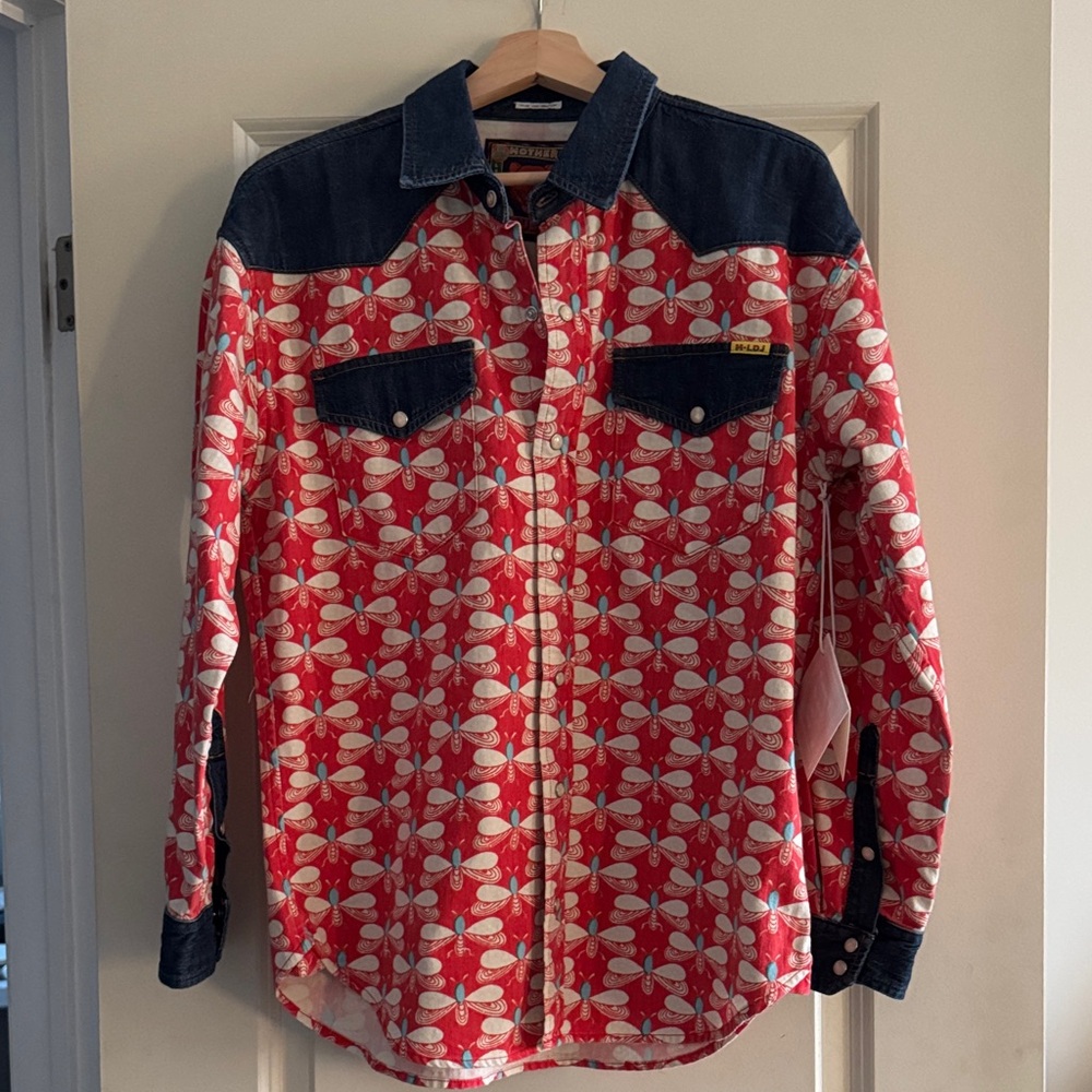 MOTHER Red and Blue Button Down Shirt